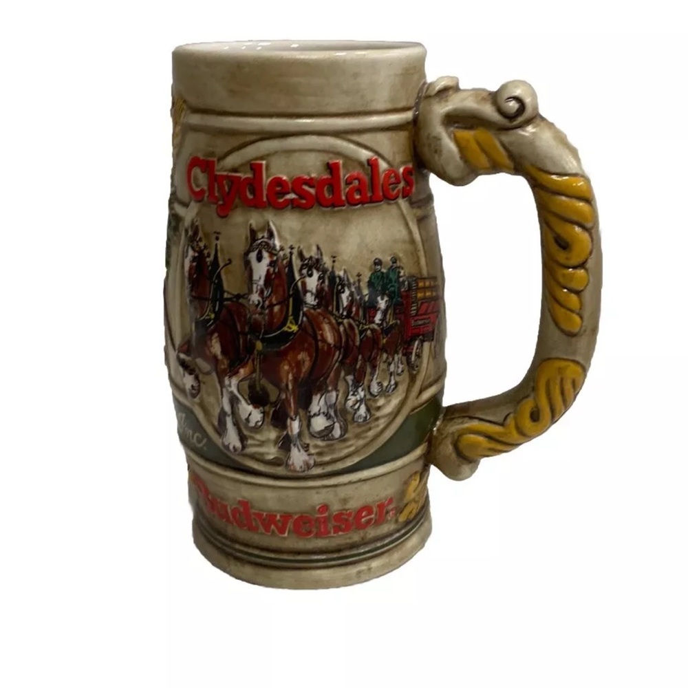 1980s Holiday Budweiser Clydesdale Beer Stein Vintage Anheuser-Busch Mug